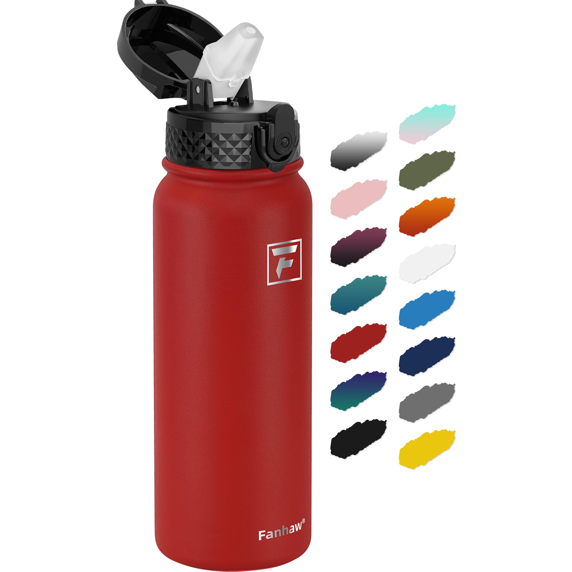 Fanhaw 20 oz Insulated Stainless Steel Water Bottle with Straw Lid, Leakproof & Anti-Dust Sports Bottle for Kids, Women & Men (R