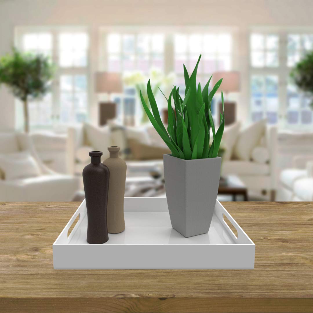 Vale Arbor White Acrylic Serving Tray For Vanity, Bathroom, Outdoor, Food And D  Cor With Handles (Rectangle, Small)