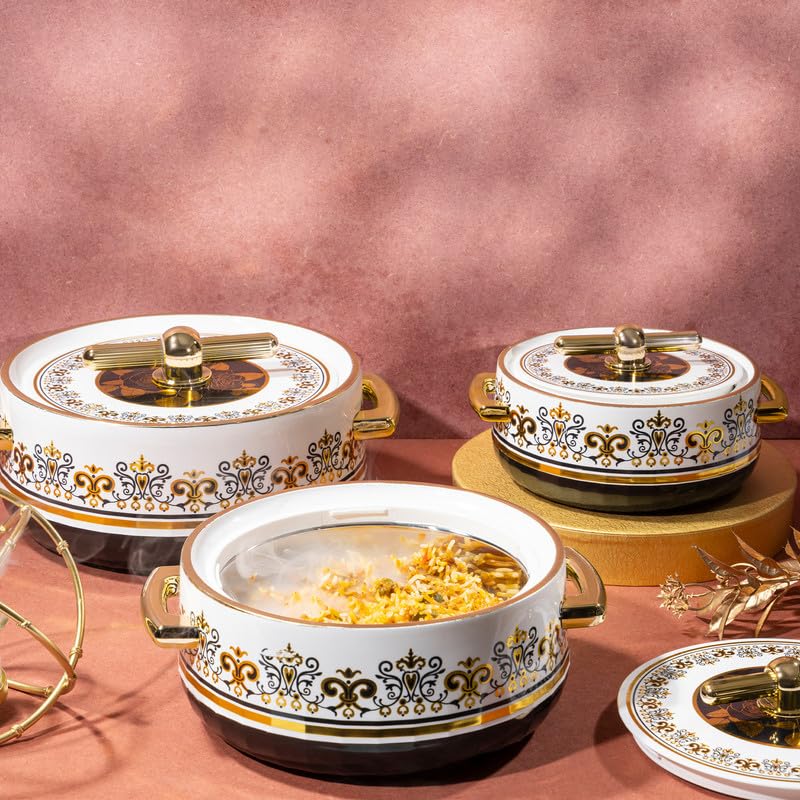 Selvel Elegance Royal Inner Steel Casserole Set Of 3 (1700Ml, 1200Ml, 600Ml) | P.U. Insulation Hot Case | Hot Pot Keeps Food Hot