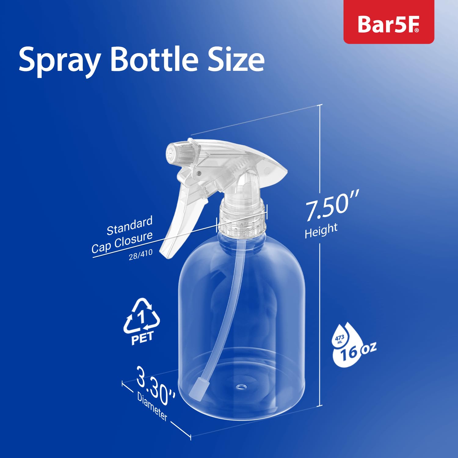Bar5F Plastic Spray Bottle  16 oz  Leak Proof  Empty  Clear  Trigger Handle  Adjustable Fine to Stream Output  Refillable  Heavy Duty Sprayer for Hair Salons & Spas  Household Cleaners  Cooking