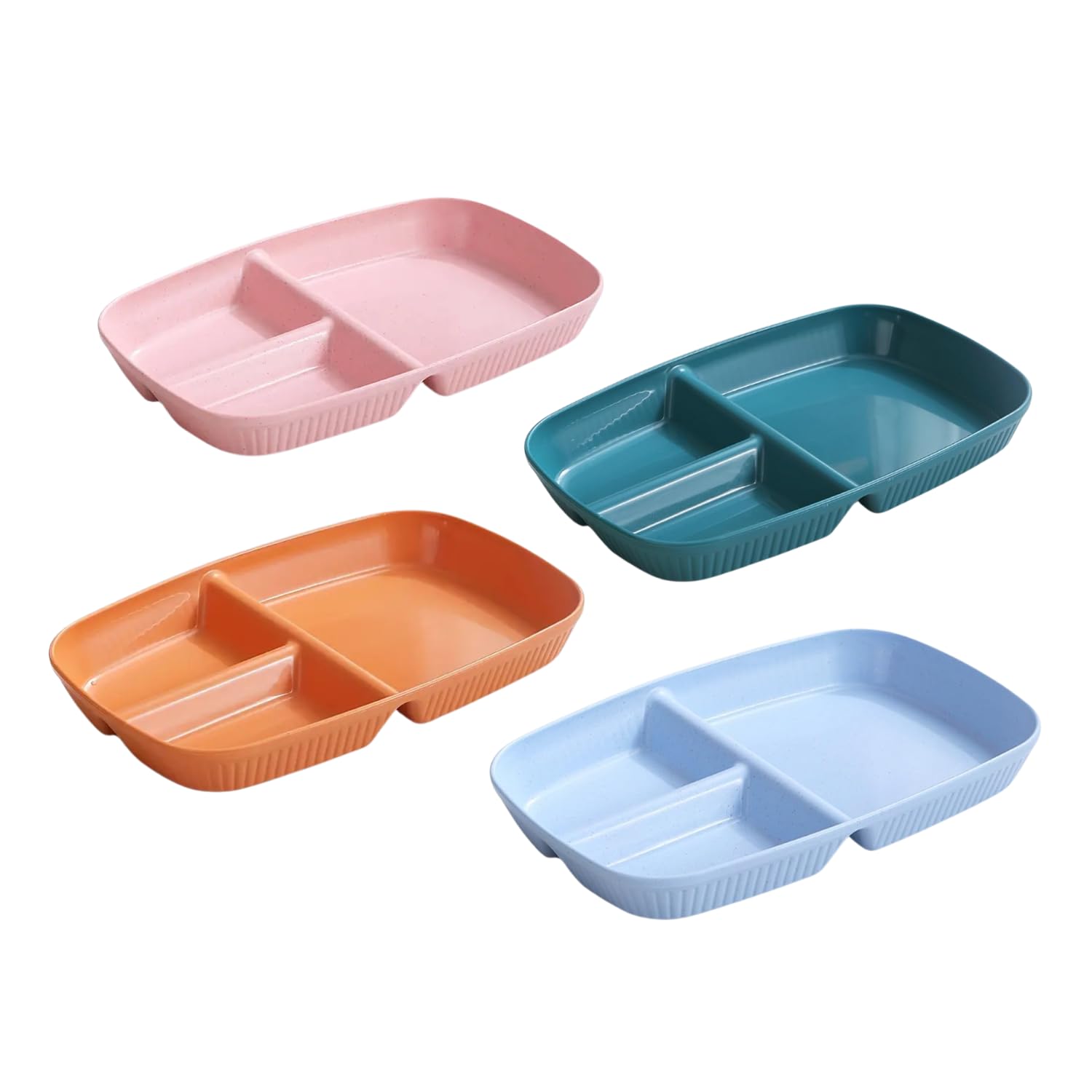 P Plus Fire Wheat Straw Rectangular Portion Control Plates For Adults Weight Loss Reusable 3 Compartments Divided Dinner Plates 