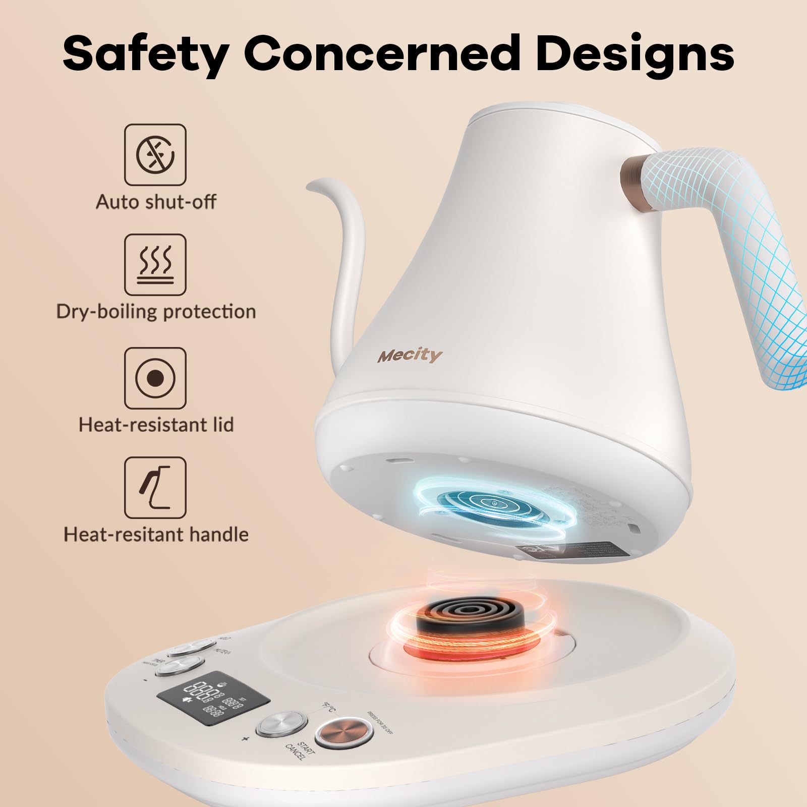 Mecity Electric Gooseneck Kettle With Keep Warm Function & Lcd Display Automatic Shut Off Coffee Kettle Temperature Control Pour