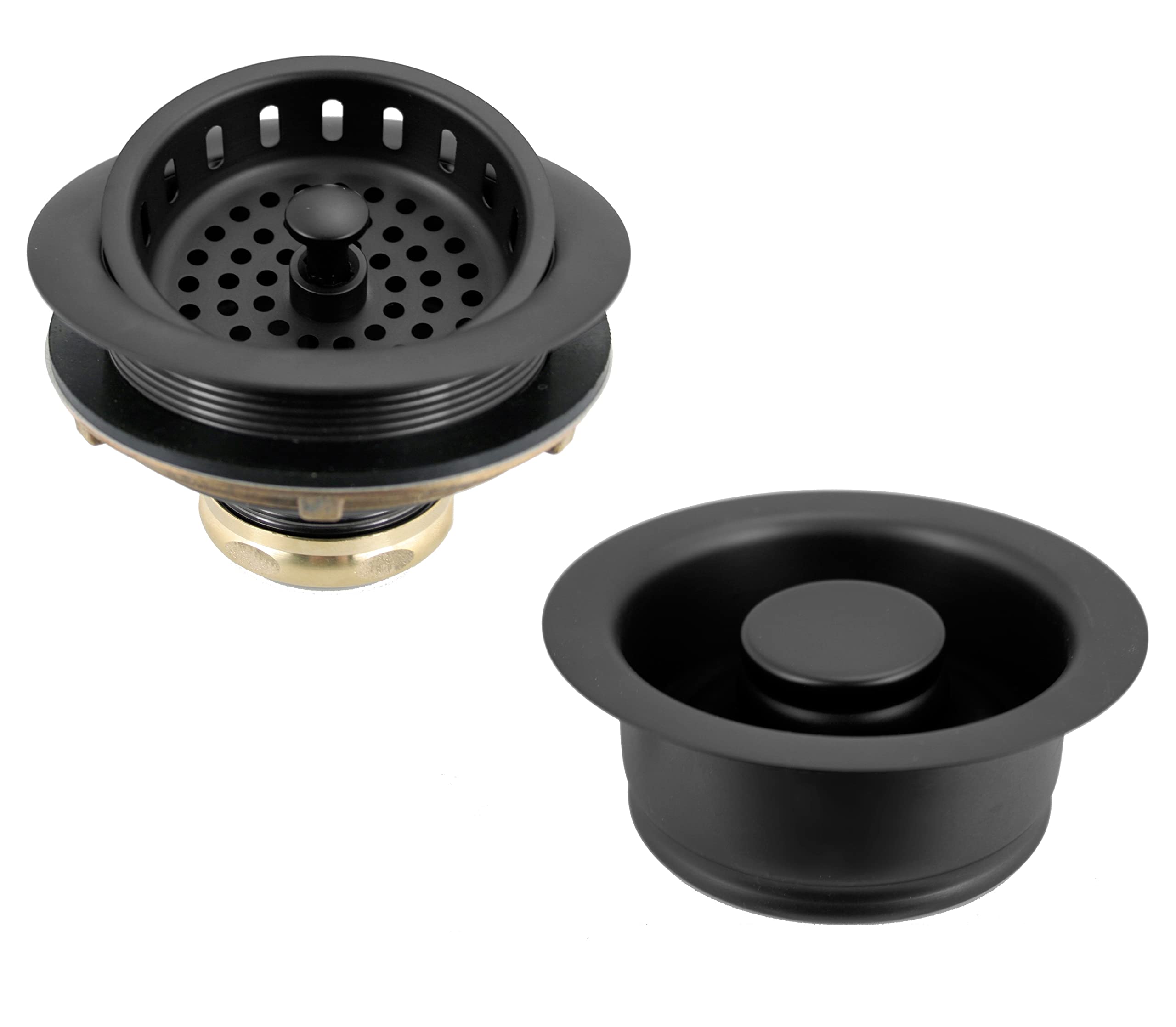 Westbrass D2165-62 Post Style Large Kitchen Basket Strainer With Waste Disposal Flange And Stopper, Matte Black