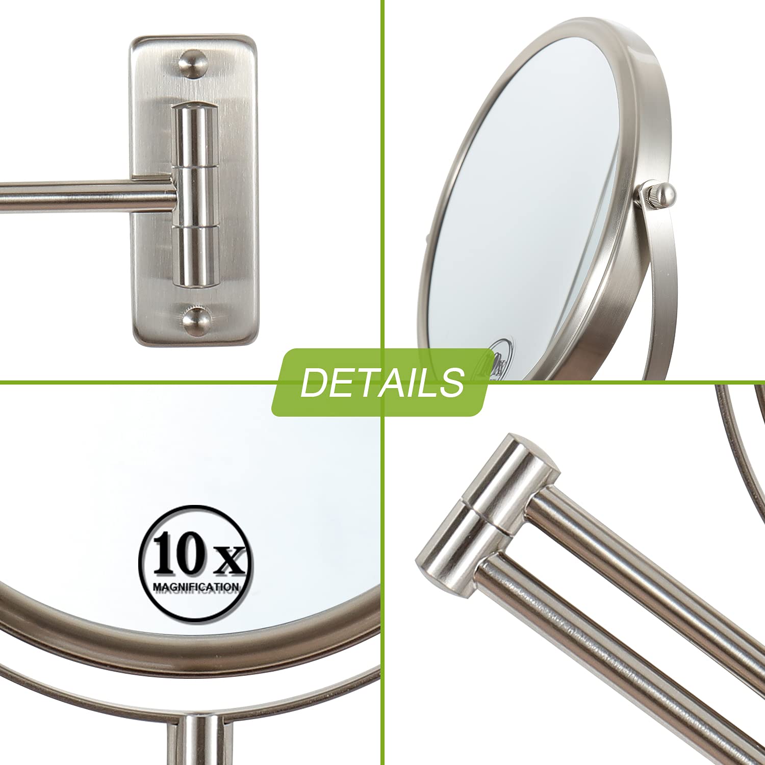 LANSI Wall Mounted Makeup Mirror  1x/10x Double-Side Magnifying Mirror 8 Inch Vanity Mirror  360