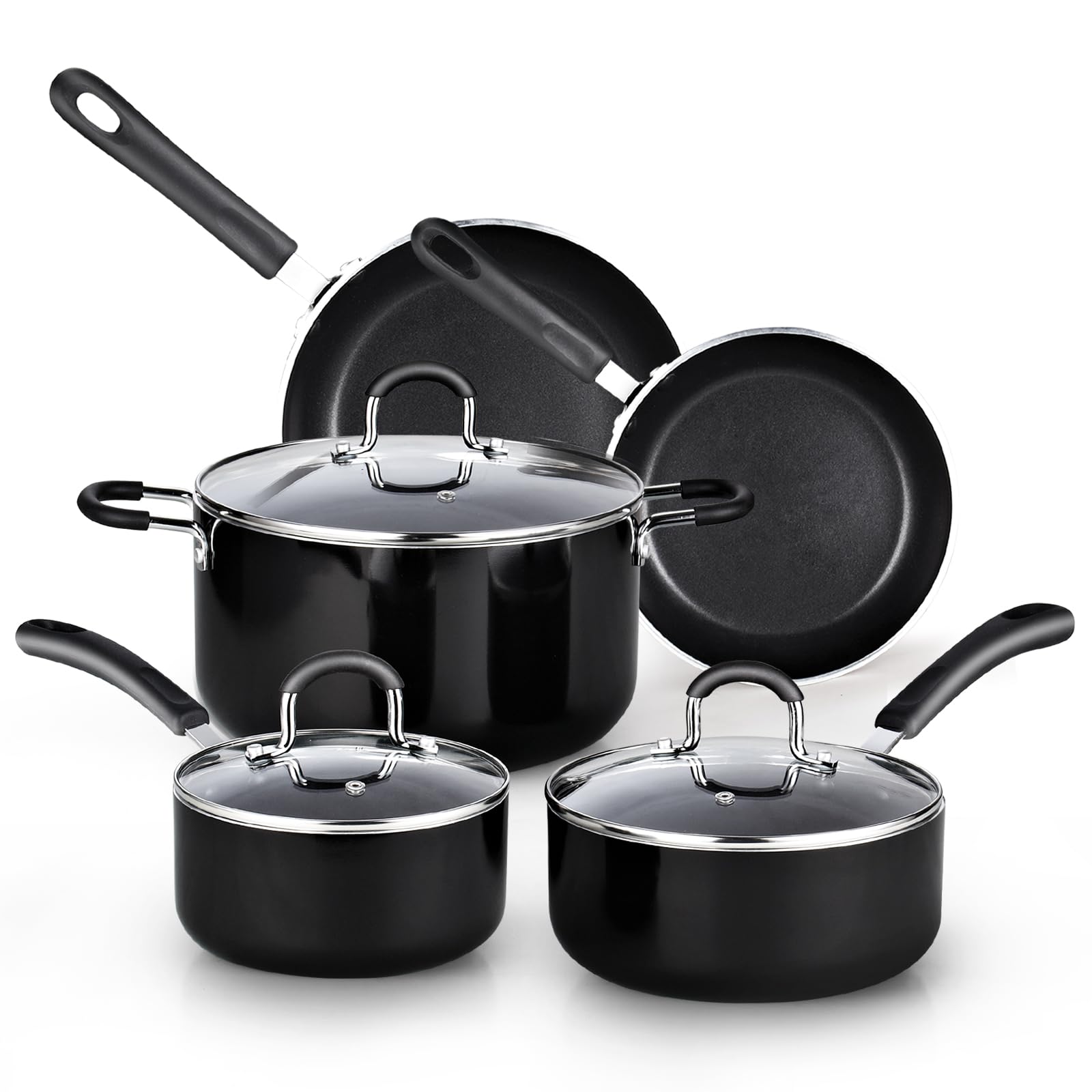 Cook N Home Pots and Pans Nonstick Kitchen Cookware Sets include Saucepan Frying Pan Stockpots 8-Piece, Heavy Gauge, Stay Cool H