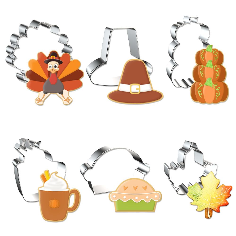 Hying 6Pcs Fall Thanksgiving Cookie Cutters Set For Kids Baking, Stainless Steel Harvest Pumpkin Holiday Cookie Cutters For Cook