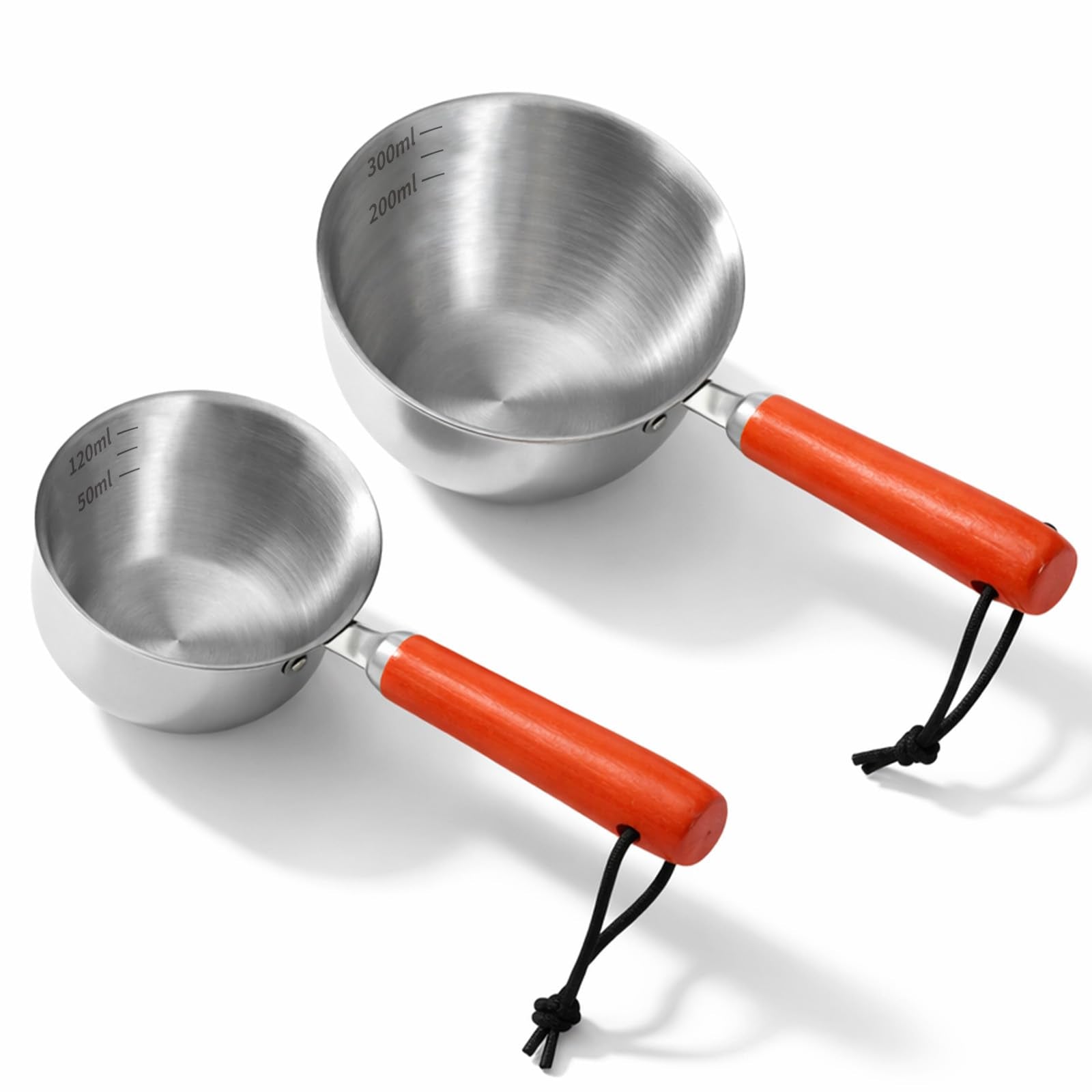 2 Packs Mini Sauce Pan Small Stainless Steel Pot with Dual Spouts and Wooden Handle Small Sauce Pan for Frying Eggs Butter Melti