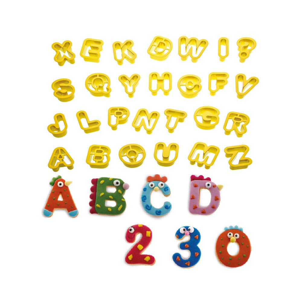 Decora 36 Alphabet&Numbers Dim. 2 X H 1,6 Cm Cookie Cutters Alphabet Numbers, 13.5 X 15 X 15 Cm, Yellow