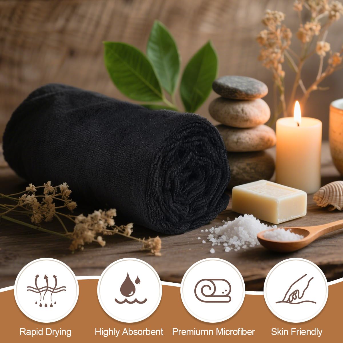 Orighty Black Salon Towels Extra Large, Pack of 12(Not Bleach Proof, 18 x 30 Inches) Super Soft Gym Towels and Absorbent Microfi