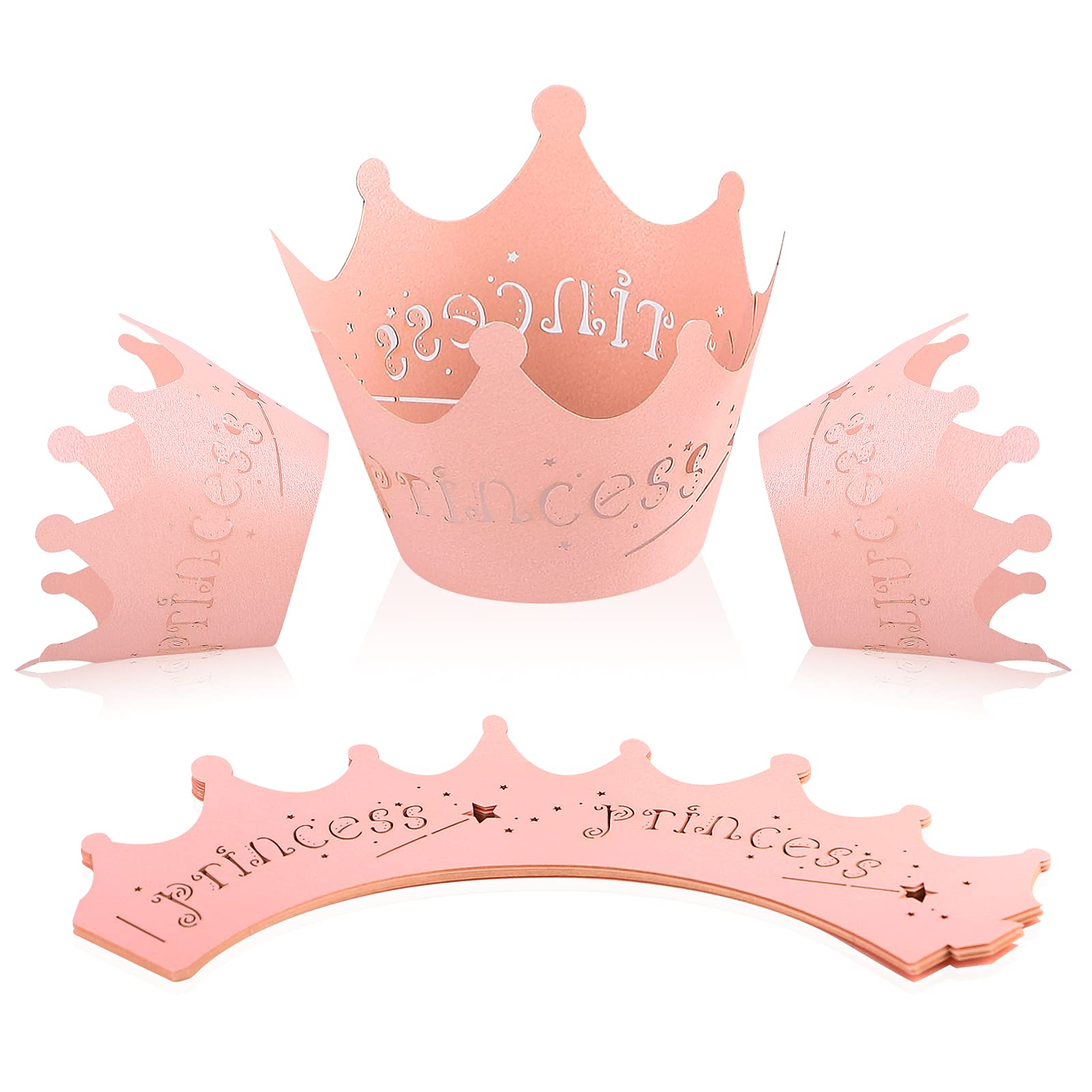 Rutich 36Pcs Pink Princess Crown Cupcake Wrappers Cases Wedding Christening Baby Girl Shower Party Cake Decoration.