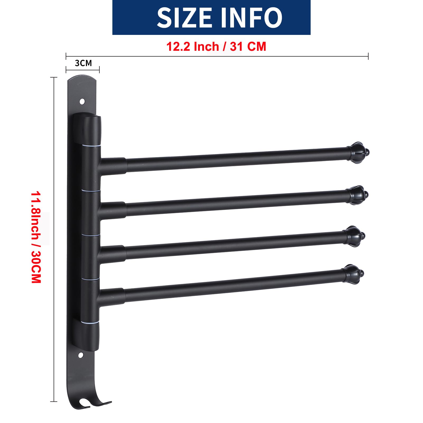 Ourvii Swivel Towel Rack 4 Tier Face Towel Bar 12 Inch Bathroom Door Towel Rack Drying Rack For Towels Socks Wall Towel Racks (S