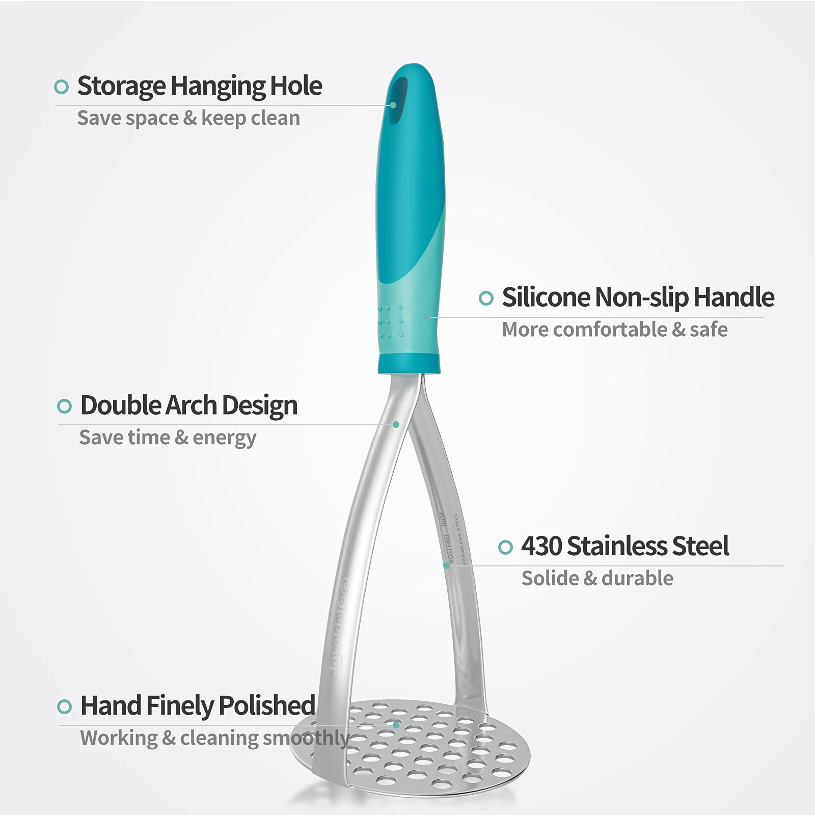 Joyoldelf Heavy Duty Potato Masher, Stainless Steel Integrated Masher Kitchen Tool & Food Masher/Potato Smasher With Non-Slip Ha