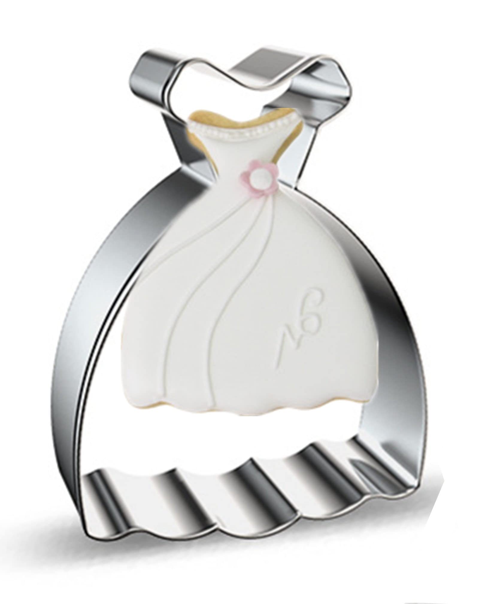 Large Size Dress Shaped Cookie Cutter, Stainless Steel Off-The-Shoulder Wedding Dress Princess Dress Cookie Cutter, 4.3 Inches