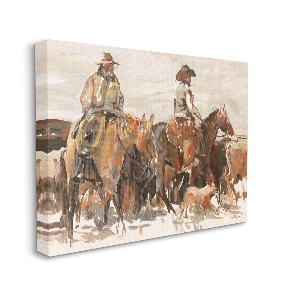 Stupell Industries Cowboys And Horses Farm Western Painting, 24X30, Gallery Wrapped Canvas