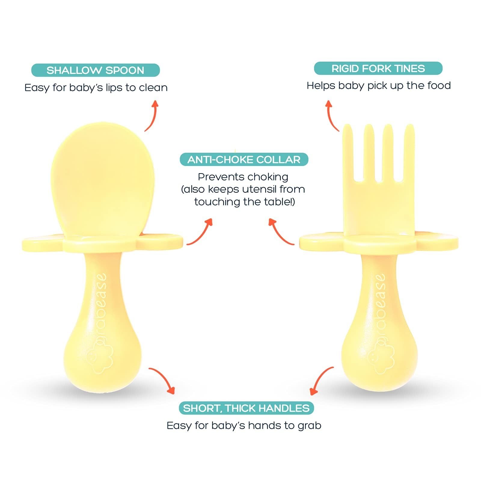 Grabease Baby Spoons Toddler Utensils Baby Utensils Baby Feeding Baby Fork, BPA-Free & Phthalate-Free for Baby & Toddler, 1 Set,