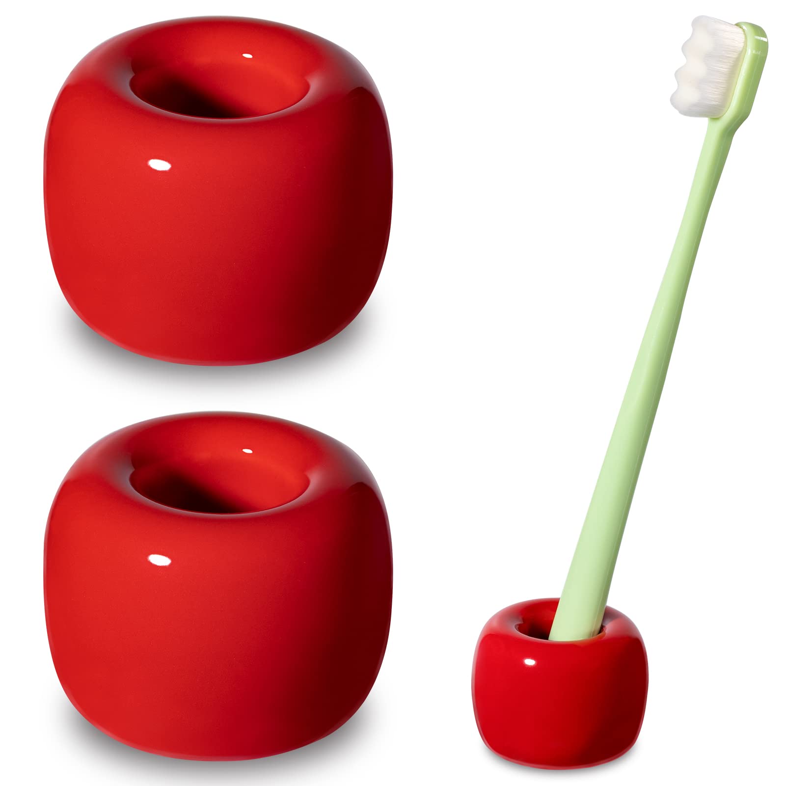 Urbanstrive Sleek Mini Ceramics Toothbrush Holder Stand for Bathroom Vanity Countertops (Red 2-Pack)