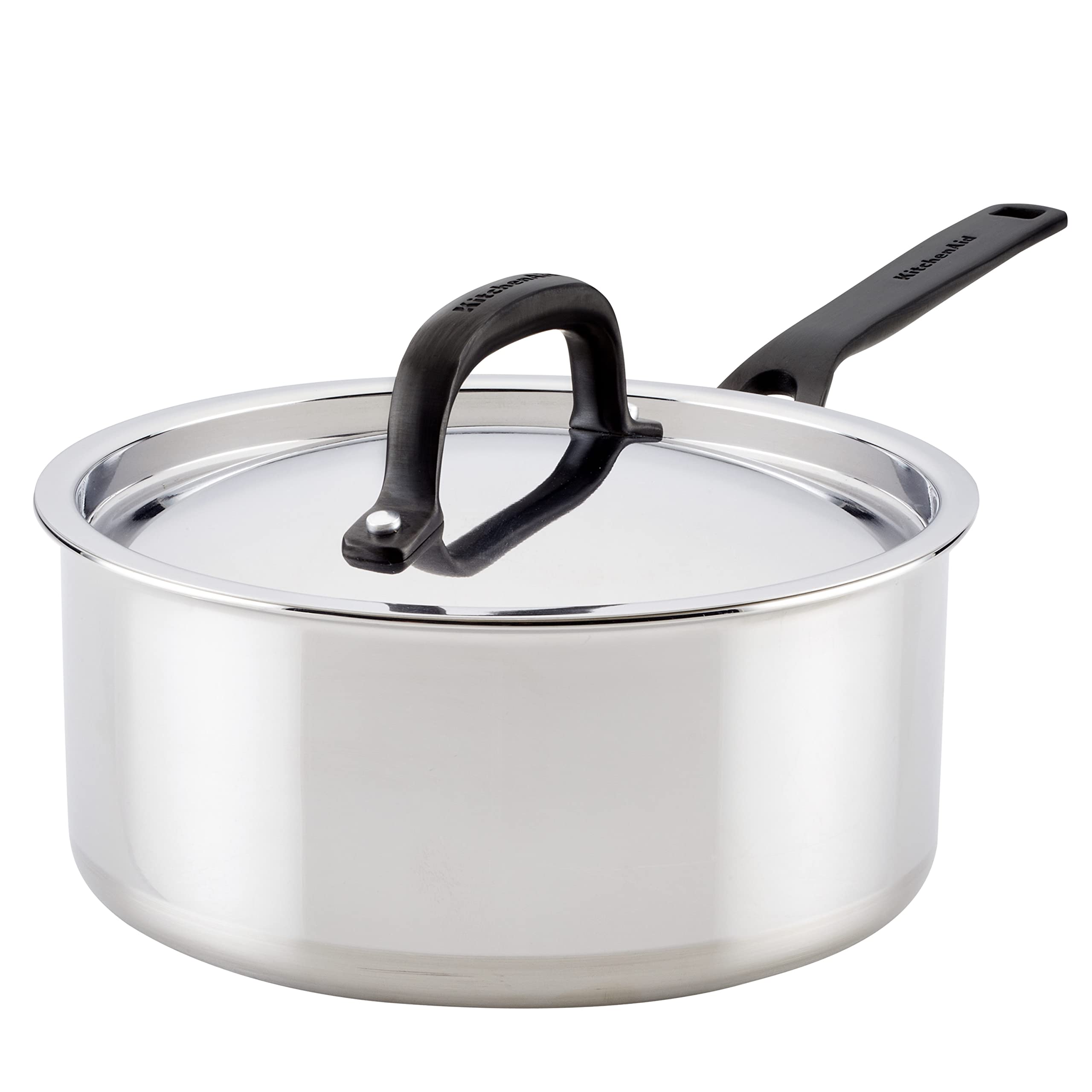 KitchenAid 5-Ply Clad Stainless Steel Induction Sauce Pan with Lid, 1.5 Quart - Polished Stainless Steel