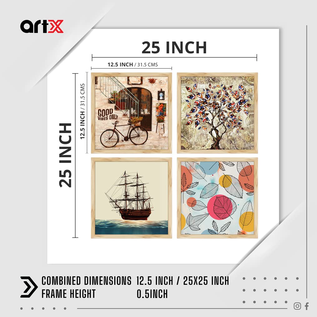 Artx Paper Vintage Big Wall Art Frame Painting, Multicolor, Contemporary, 13 X 13 In Each, 26 X 26 In Combined (Set Of 4)