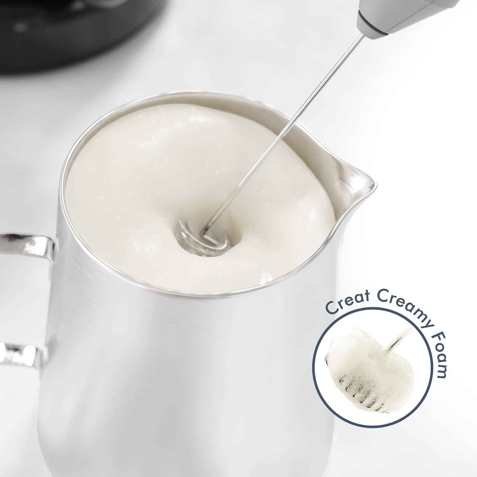 Powerful Milk Frother Handheld Foam Maker  Mini Whisk Drink Mixer for Coffee  Cappuccino  Latte  Matcha  Hot Chocolate  No Stand  Grey