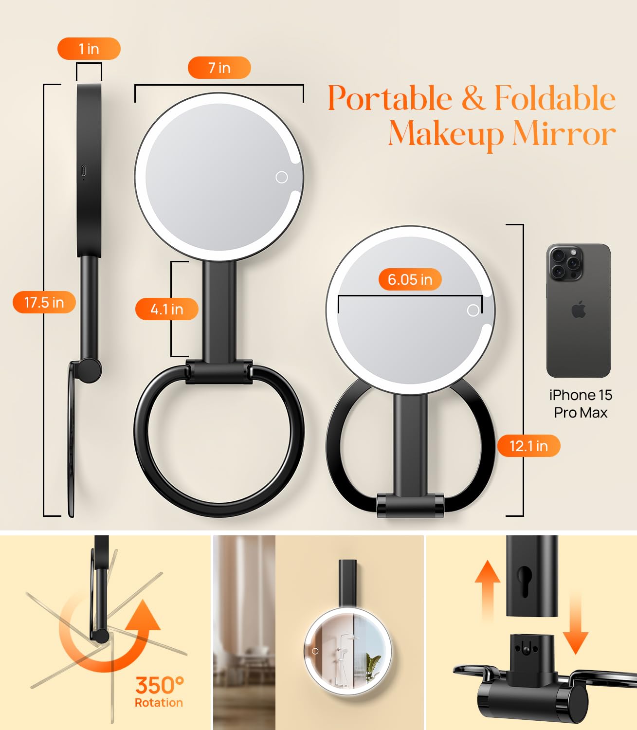 Gospire Magnifying Travel Mirror With Light 10X 1X Magnifition 2-Sided Lighted Makeup Mirror Rechargeable 3 In 1 Hand Held Desk
