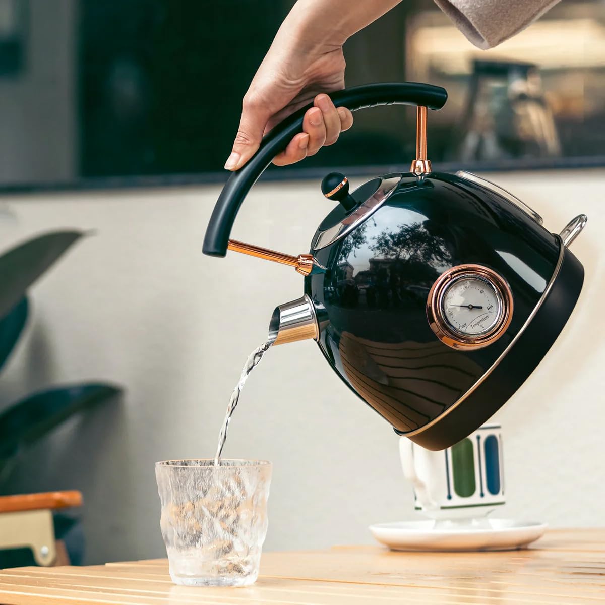Hot Water Kettle Electric, 1500W Electric Tea Kettles Boiler With Thermometer, Stainless Steel Pour-Over Kettle Teapot 1.7L, Aut