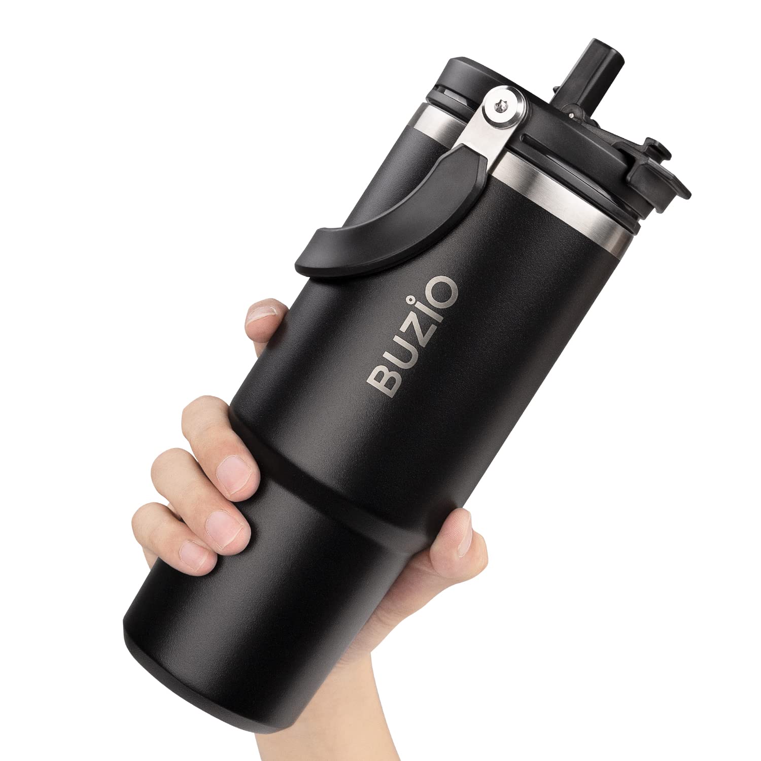 Buzio Insulated Tumbler With Straw And Handle, Black