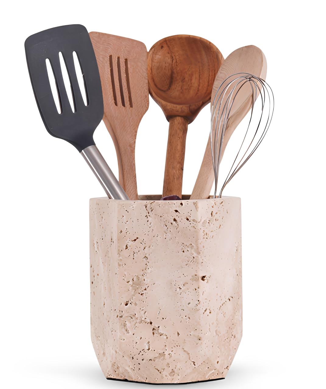 SPESHSTONES Marble Utensil Holder, 6.5 Inch Travertine Utensil Crock