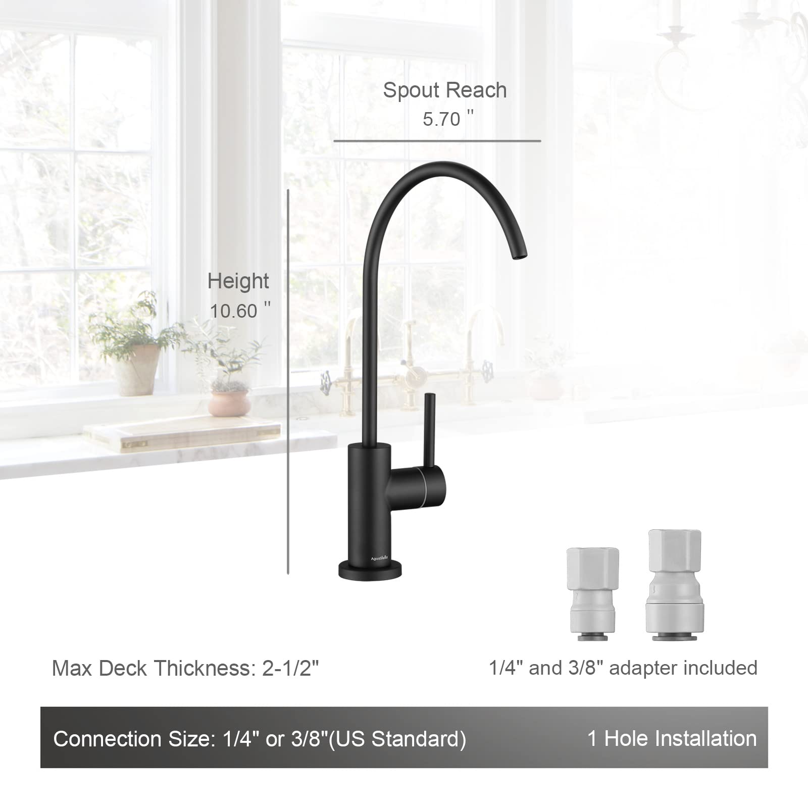 Aguastella As9M Matte Black Stainless Steel Kitchen Water Filter Faucet Ro Faucet For Most Reverse Osmosis Units Or Water Filtra