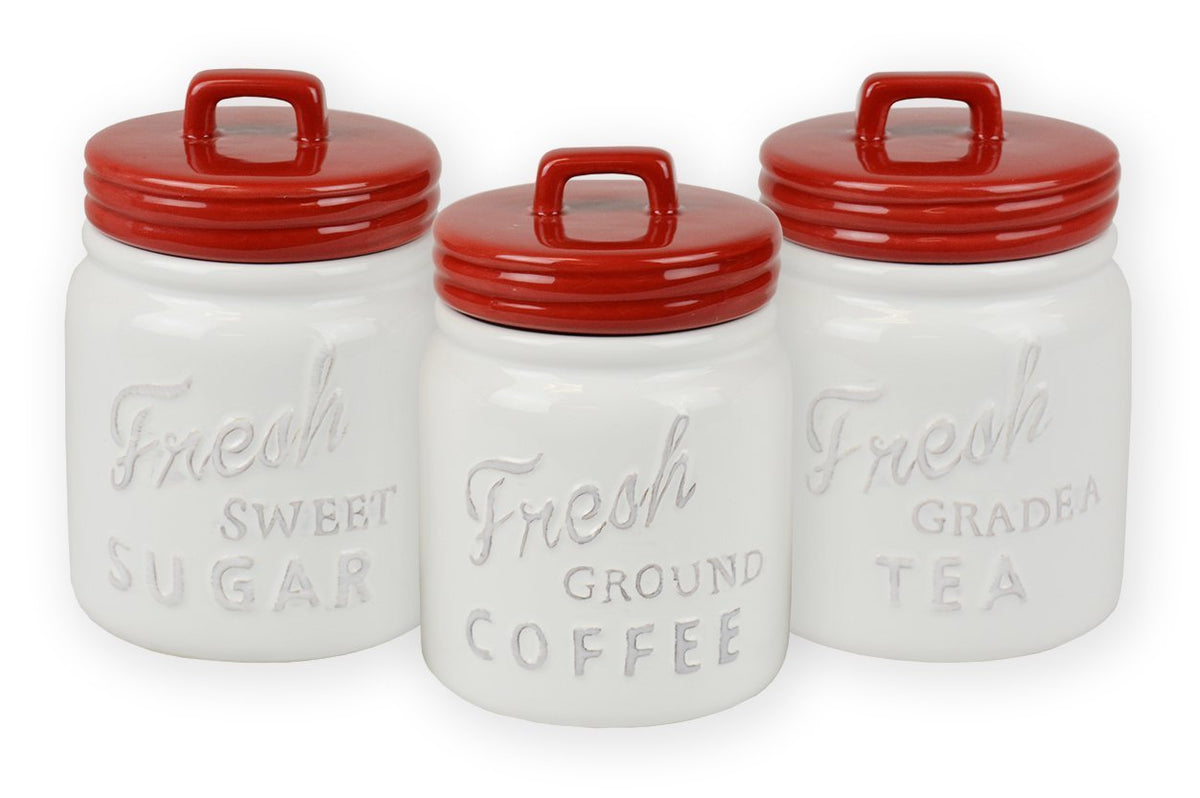 Dii Kitchen Accessories Collection Ceramics, Jar Canister Set, Red, 3
