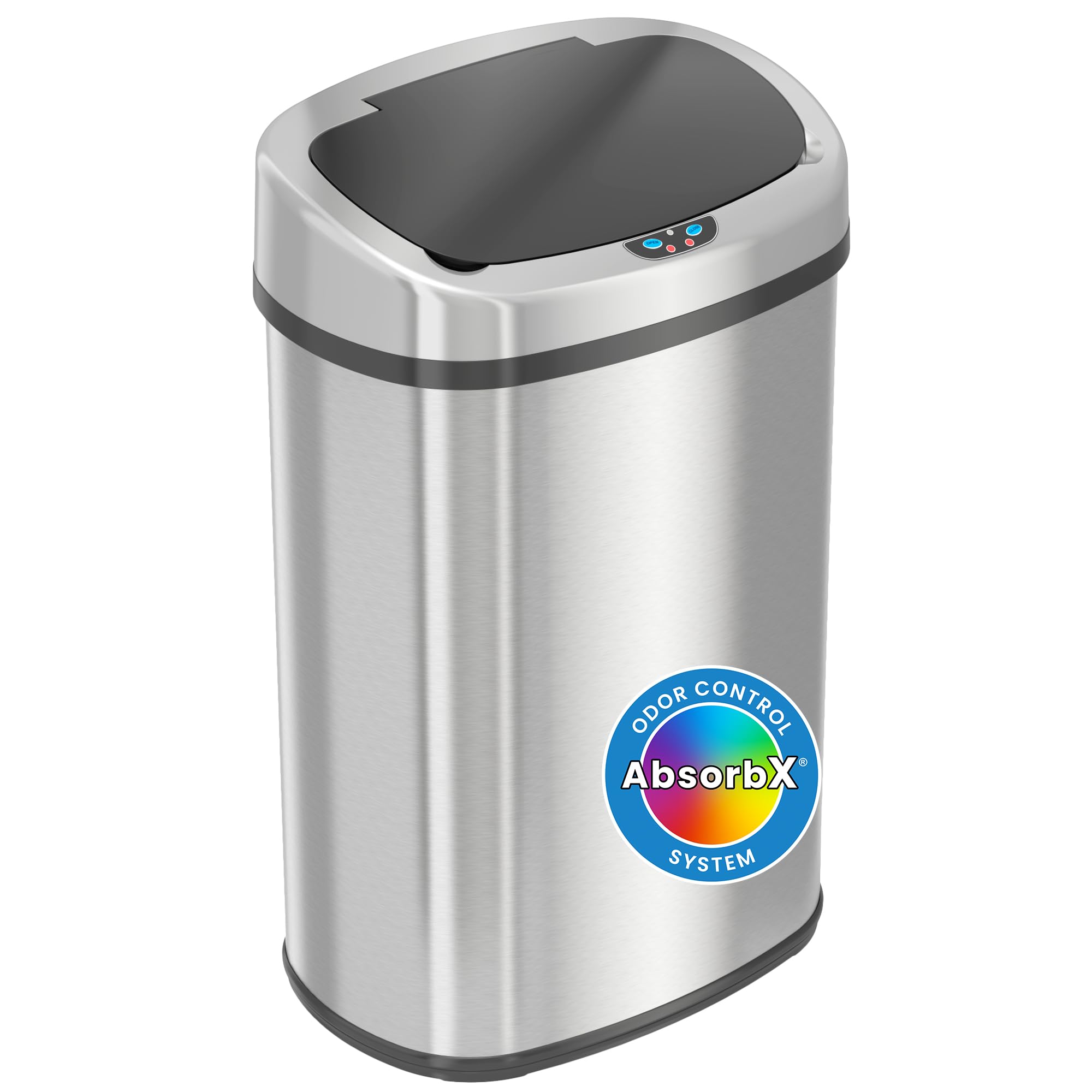 SensorCan 13 Gallon Oval Automatic Touchless Sensor Kitchen Garbage Can with 1 Waterproof Reusable ?rash?Vinyl Sticker  Stainless Steel Space Saving Design