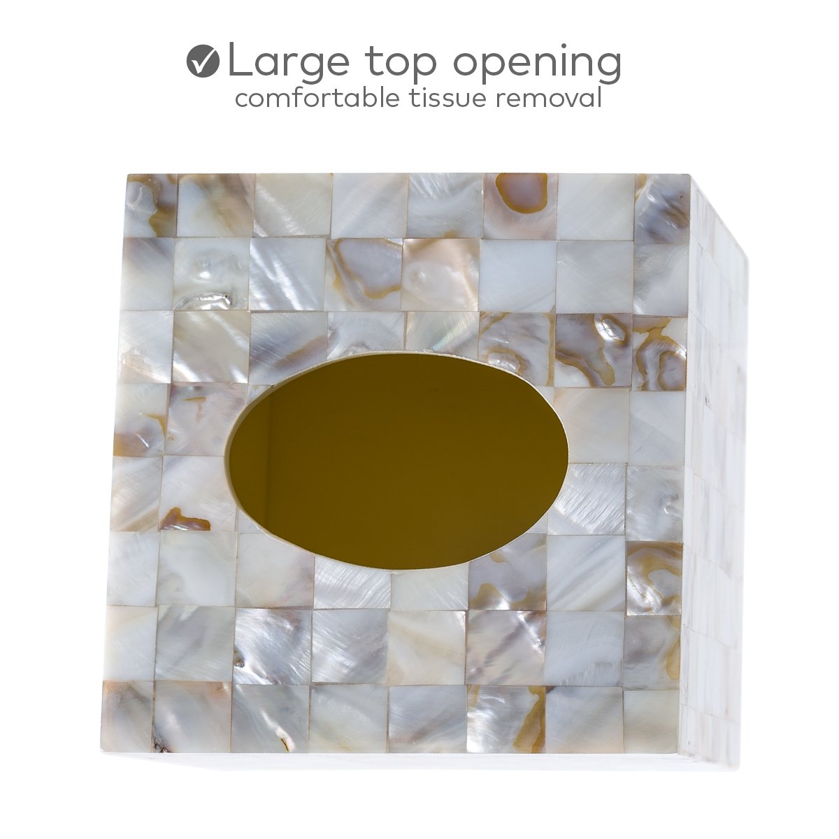 Tissue Box Cover Square - Decorative Tissue Box Holder Square For Bathroom Finished In Beautiful Natural Mother Of Pearl Capiz S