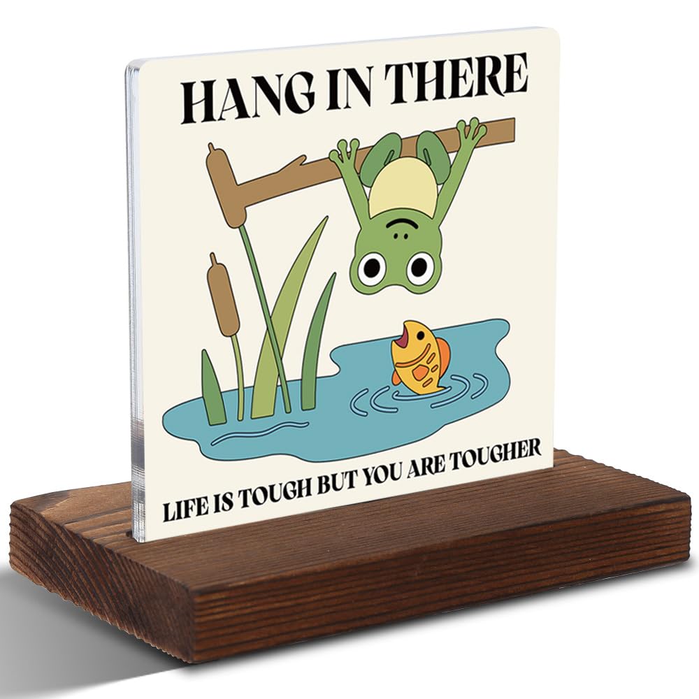 Hang in There Frog Poster - Cute Animal Encouragement Wall Art with Life Is Tough but You Are Tougher    Quote, Motivational Gif