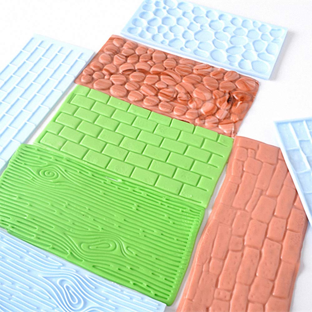 10Pcs/Set Fondant Impression Mat, Tree Bark Brick Stone Wall Flower Cobblestone Diamond Quilted Grid Texture Design Embossed Lac