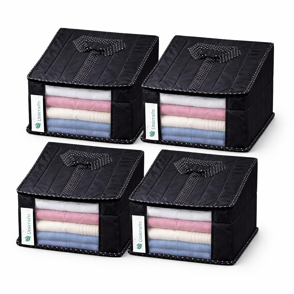 Unicraft Shirt Cover Parachute Fabric (Pack Of 4, Black) | Clothes Storage Covers For Wardrobe | DustResistant Garment Organize