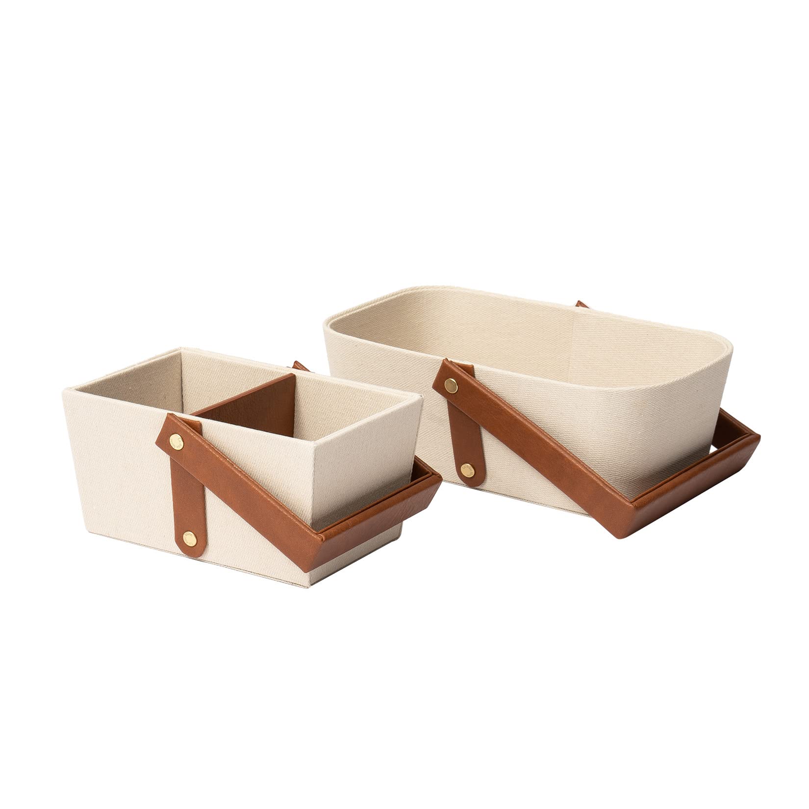 La Jolie Muse Storage Baskets For Organizing Makeup Storage, Bathroom Caddy, Divided Basket Bin With Greige Cloth, Vegan Leather