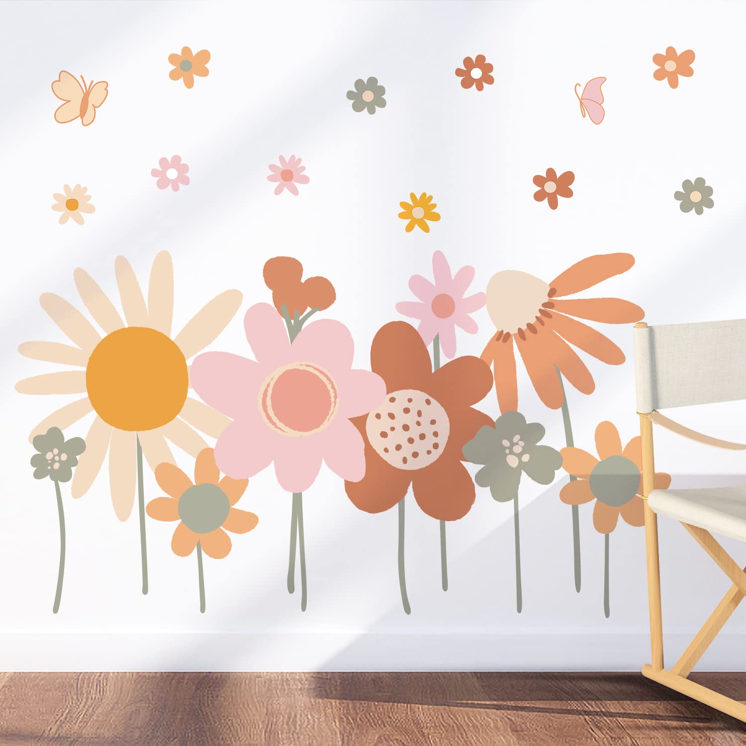 Supzone Colorful Flower Wall Stickers Boho Retro Flowers Wall Decals Large Vintage Floral Wall Art Sticker For Bedroom Living Ro