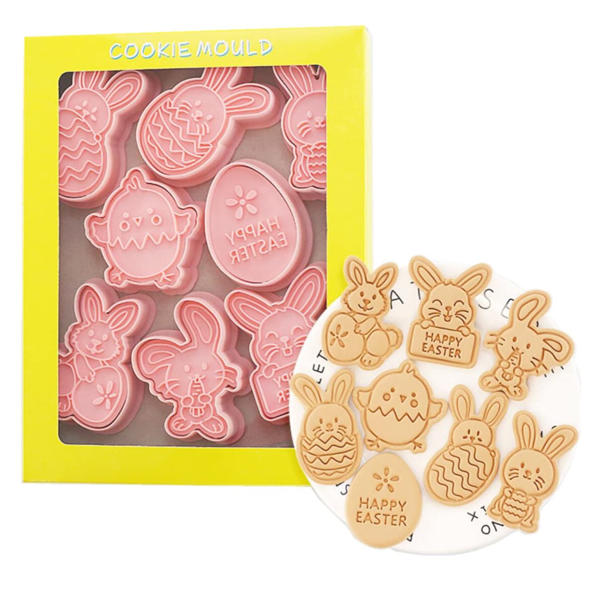 8 Pieces Cute Easter Cookie Stamps Easter Egg Cookie Cutters Plastic Cookie Stamps Cookie Mould Press Rabbit Cookie Mould Set Ba
