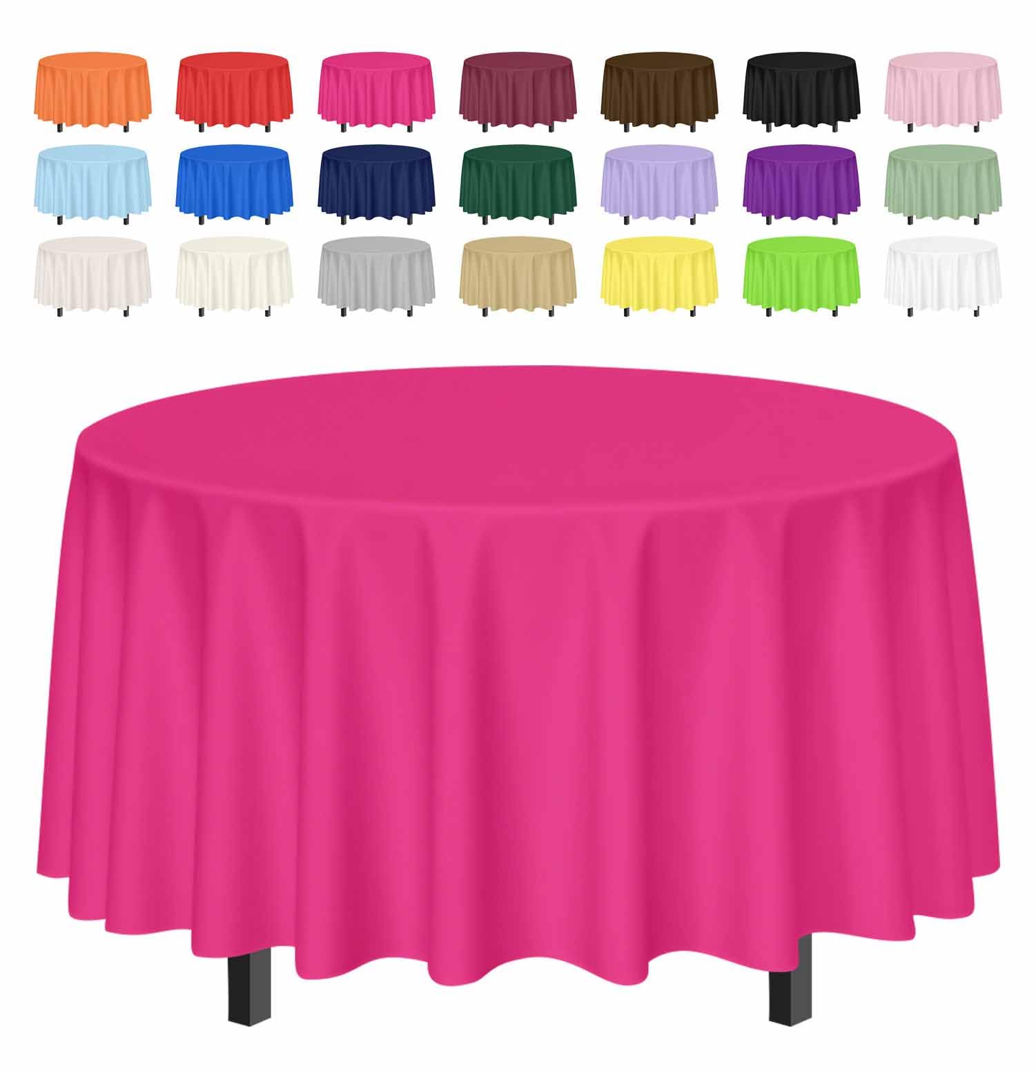 SietDESEO 4 Pack Hot Pink Tablecloth Round 84 x 84 Plastic Table Cover Waterproof Hot Pink Table Cloth Disposable for Wedding Bi