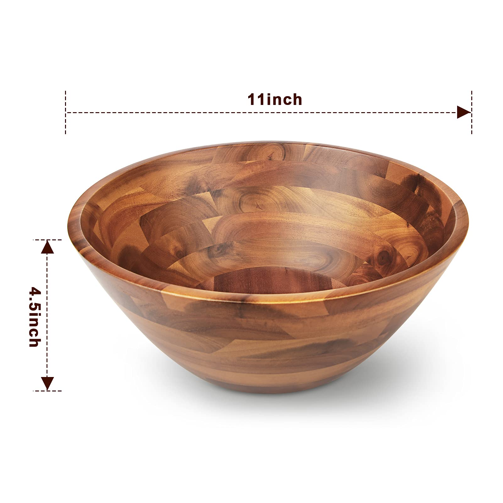 Aidea Acacia Wood Serving Bowl For Fruits Or Salads, 11'' Diameter X 4.5'' Height, Wooden Single Salad Bowl