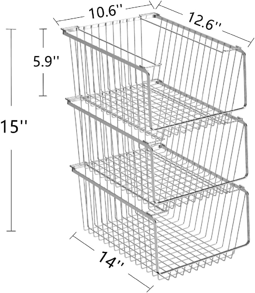 Sanno 14'' Stacking Baskets Bin Wire Storage Baskets Organization Farmhouse Scoop Baksket For Pantry, Kitchen, Closets, Bathroom