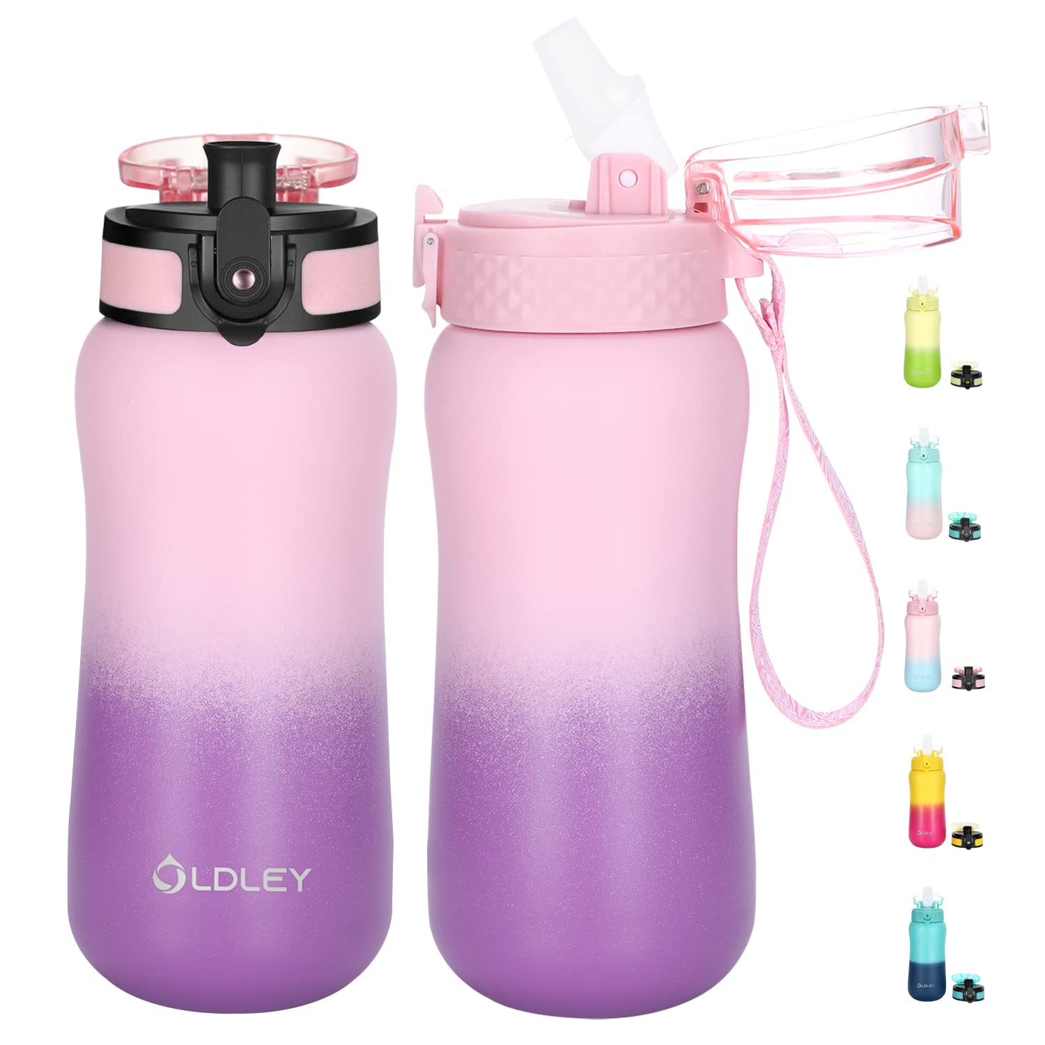 Oldley Insulated Water Bottle 12Oz Kids Water Bottles With Straw, Stainless Steel Water Bottle With 2 Lids,Double Wall Vacuum Bo