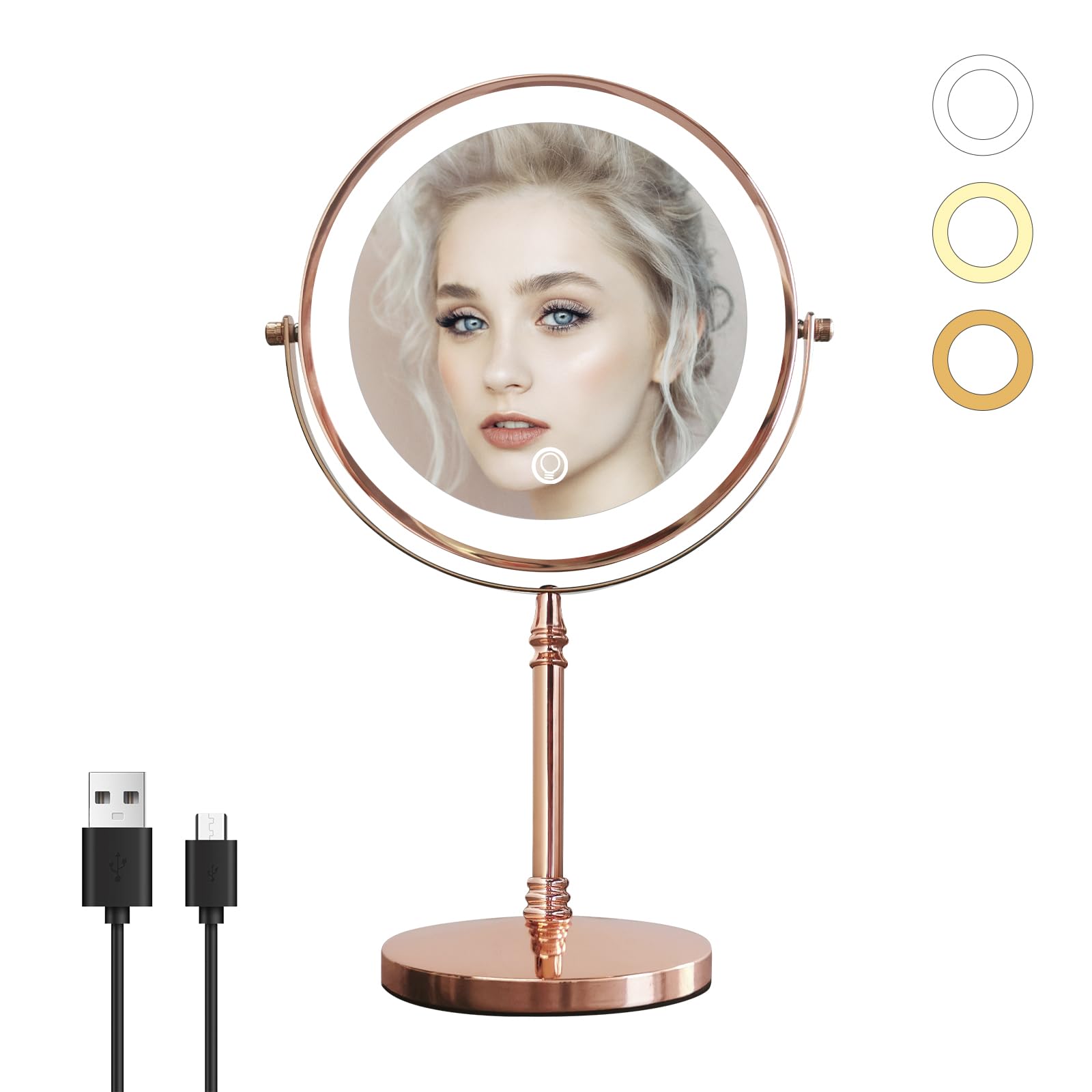 Nicesail 1X/10X Magnifying Mirror With 3 Color Dimmable Lighting, Makeup Mirrors Light Up And Magnified With 360 Rotation For Ta