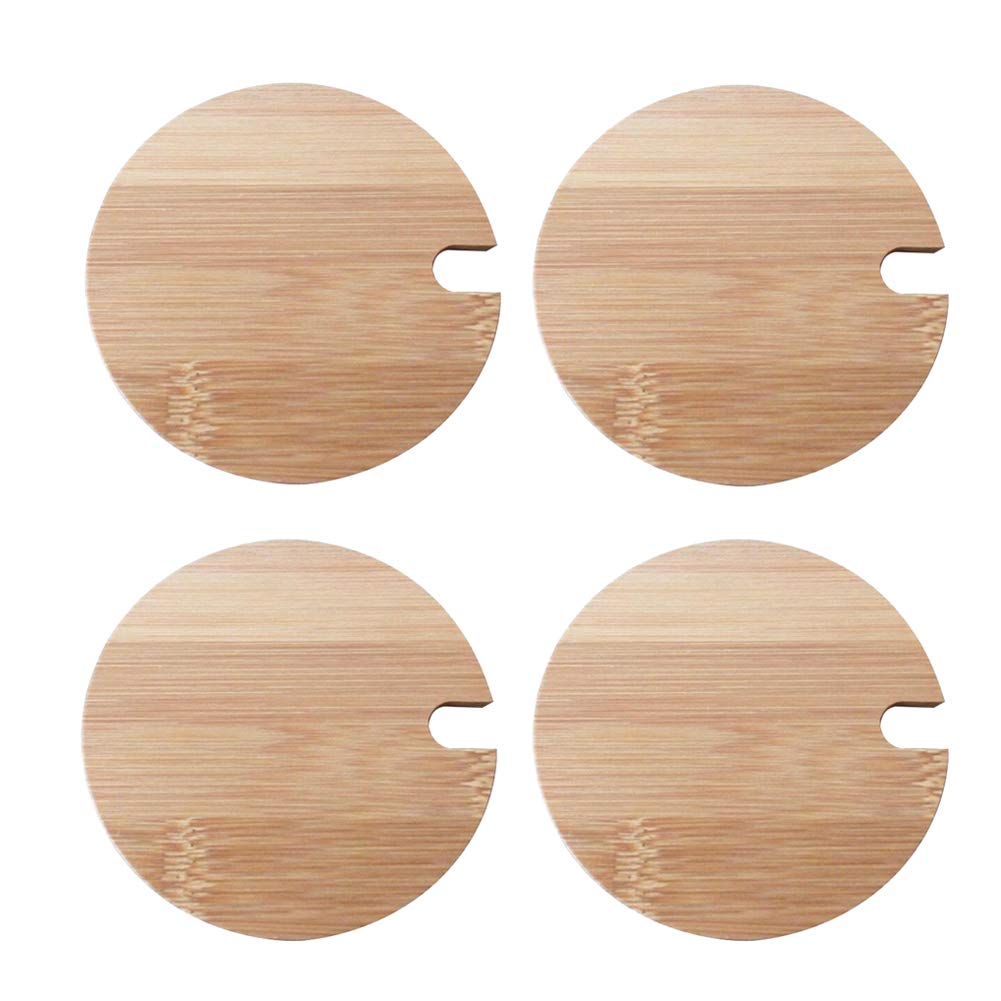 4Pcs Natural Bamboo Mug Lids With Spoon Hole Regular Mouth Mug Cover Heat Resistant Decorative Bamboo Lids Compatible Cup Lid Fo