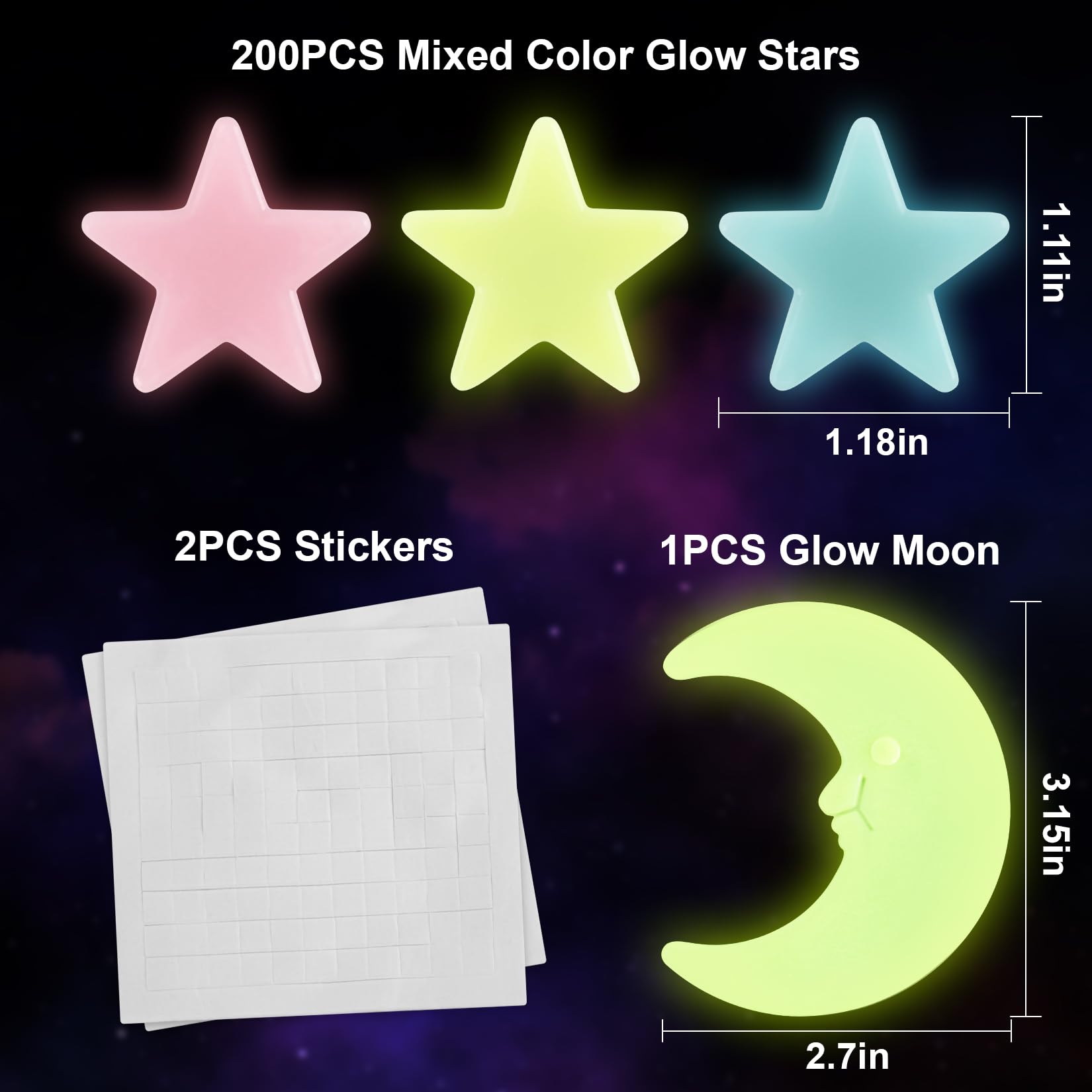 Maqihan 200 Glow In The Dark Stars For Ceiling - Glowing Stars And Moon Stickers Estrellas Que Brillan En La Oscuridad Para El T