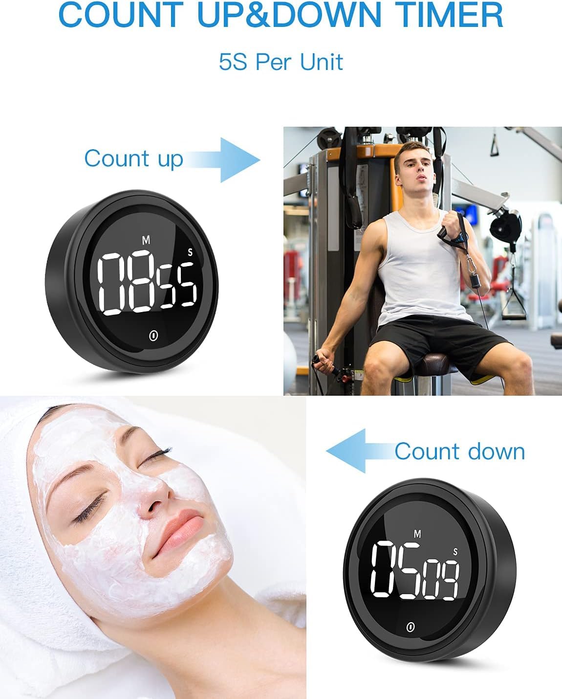 Timers, Digital Kitchen Timer Magnetic Countdown Countup Timer With Large Led Display, Liorque Timer For Classroom Cooking Fitne