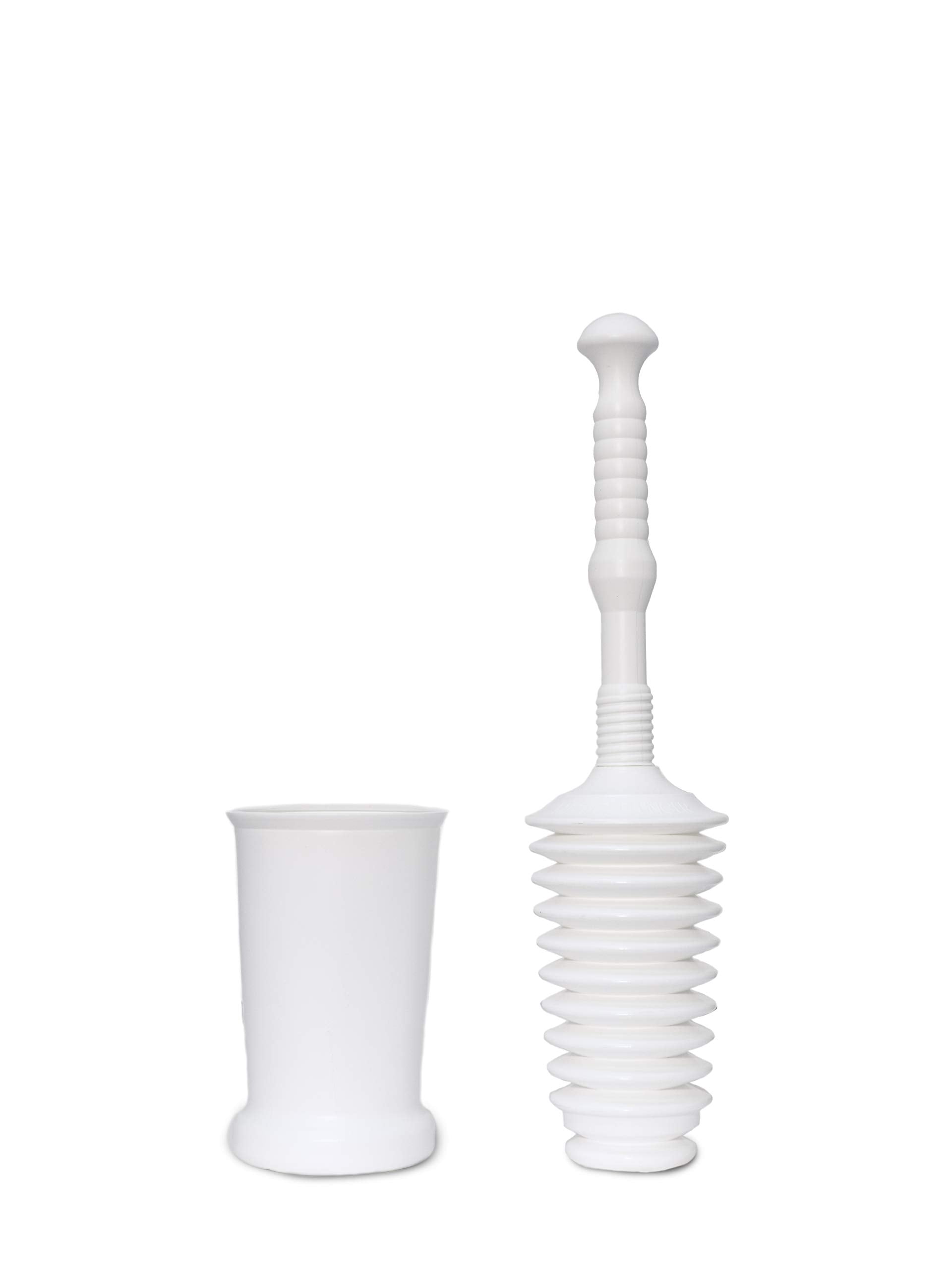 Master Plunger Mp500-4Tb Heavy Duty Bathroom Toilet Plunger Kit With Tall Bucket Caddy Equipped With Air Release Valve, White