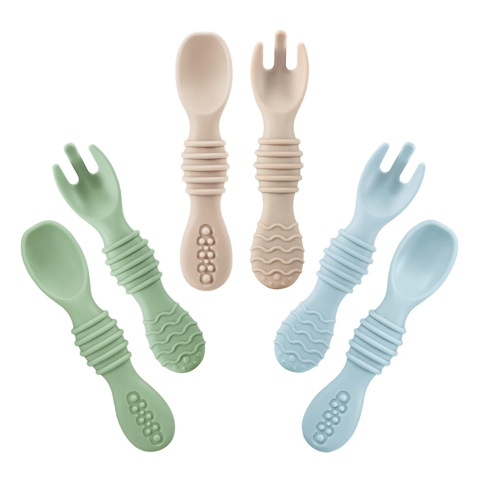 PandaEar 6 Pack Silicone Baby Spoons & Forks | Baby Feeding Set Self Feeding Utensils, Toddler Infant Feeding Spoon Forks BPA Fr