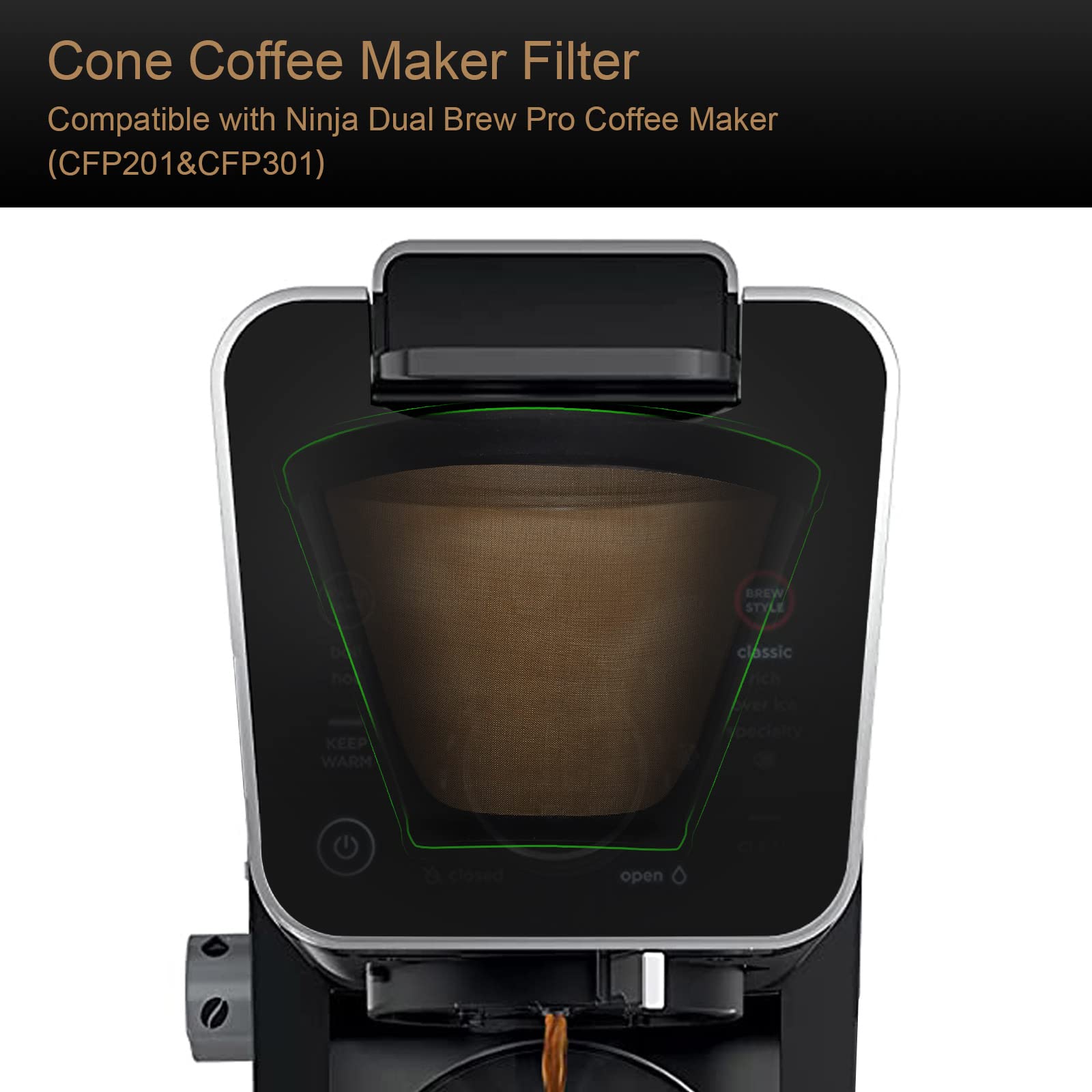 Brikinte Reusable Coffee Filter For Ninja Coffee Maker, 4 Cone Coffee Maker Filter #4 For Ninja Dual Brew Coffee Maker Filter Ni