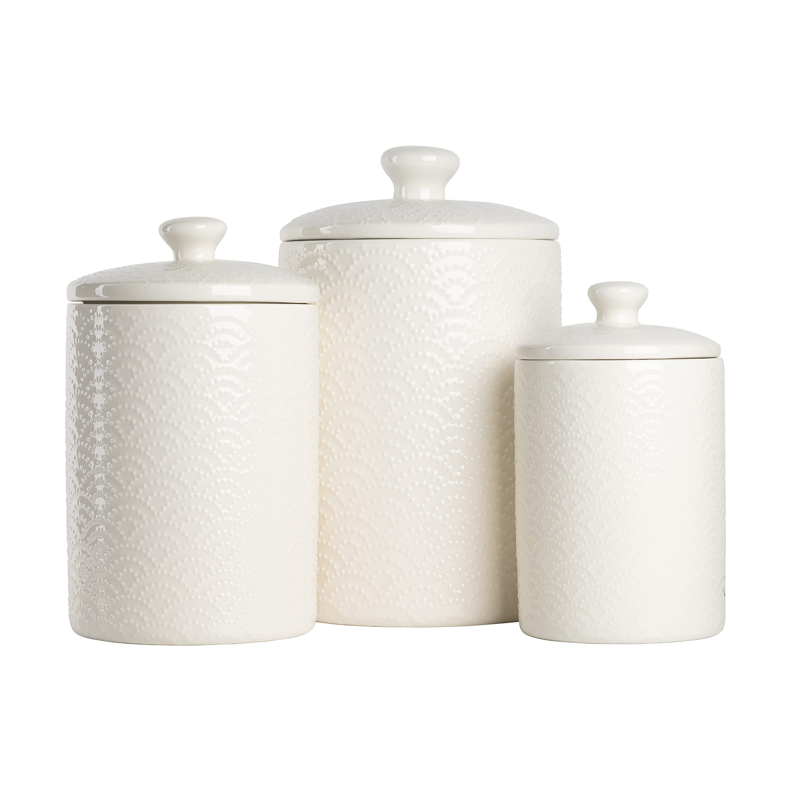 10 Strawberry Street Kitchen Canister Set, 3 Piece, Tide White