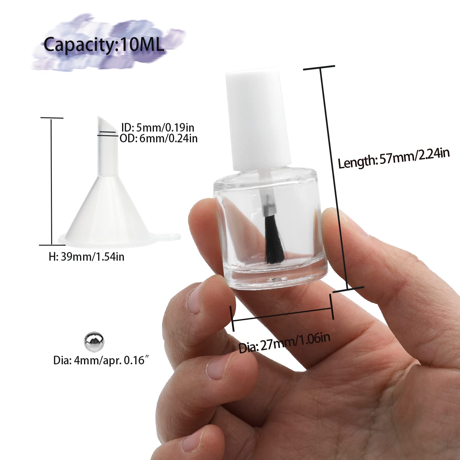 Agidea 6Pcs Empty Nail Polish Bottles With Brush White Cap, 10Ml Empty Clear Glass Refillable Nail Fingernail Polish Bottles Cir